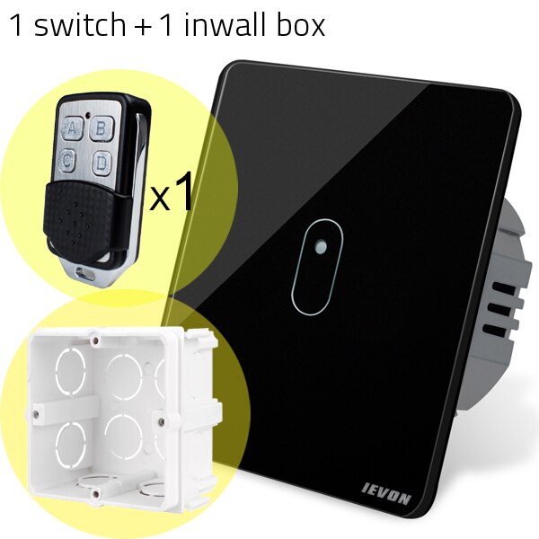 2 Gang remote control light Switch, black Glass Wireless remote control Switch, EU wall light switch touch remote control switch: black 1 remote 1 box