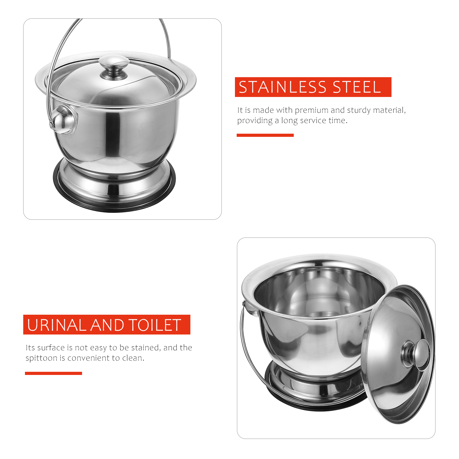 Adults Stainless Steel Urinal Bathroom Portable Commode Covered Children Spittoon