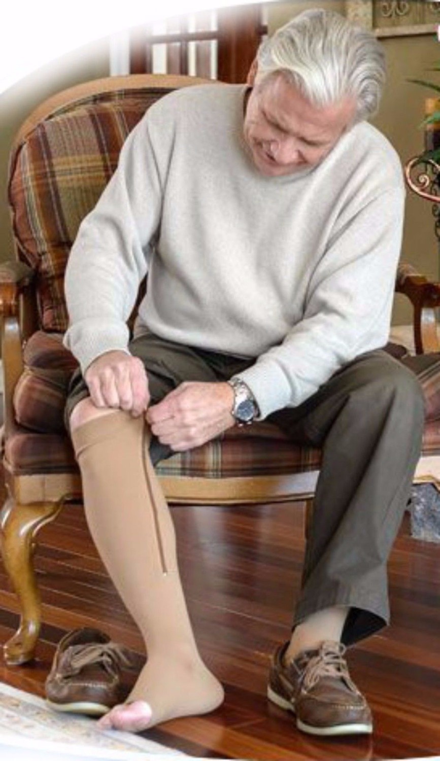 Women Zipper Compression Socks Zip Leg Support Knee Sox Open Toe Sock S/M/XL