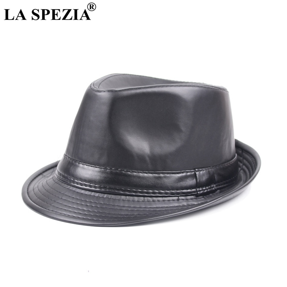 La spezia imiteret læder fedora hat mænd sort afslappet jazz kasketter vinter vintage filt trilby hat gentleman klassisk panama cap mand