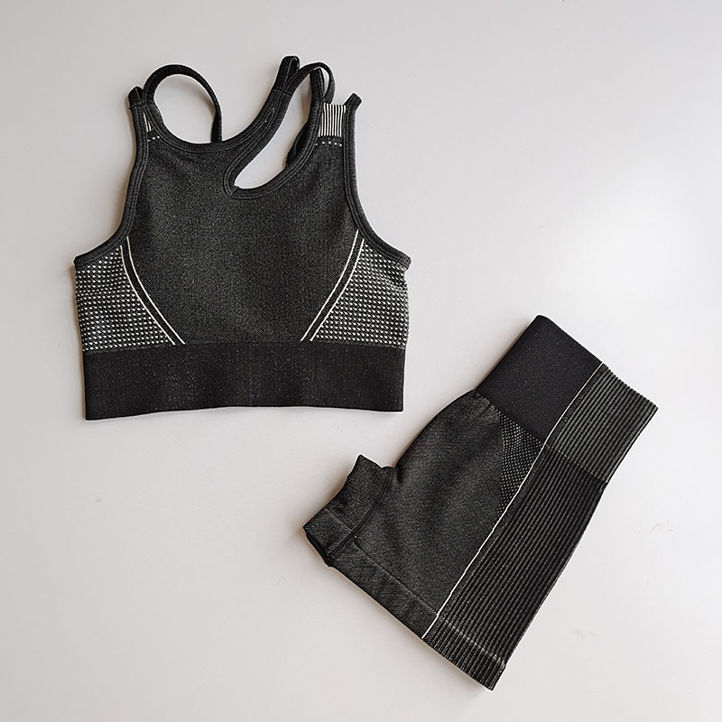 Seamless Yoga Set 2 Piece Sports Suit Female Workout Clothes Medium Support Sports Bra+High Waist Gym Shorts Women Sportwear