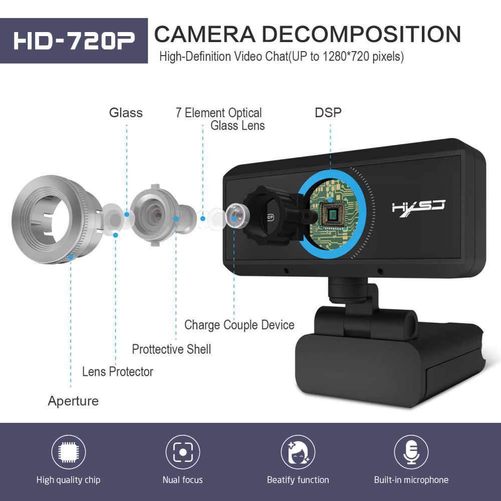 HXSJ S90 HD Webcam 720P Web Cam 360 Gradi di Rotazione Della Macchina Fotografica del PC Video Registrazione Con Microfono Riduzione Del Rumore