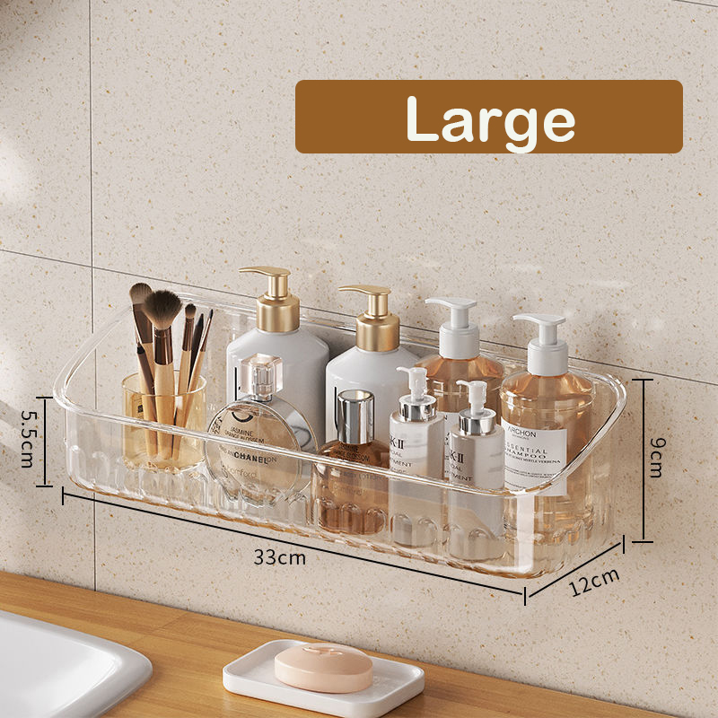 Estante organizador para el baño, soporte transparente para botellas de Gel de ducha montado en la pared, soporte de plástico sin perforación para el hogar, estante para mascotas: Verde militar
