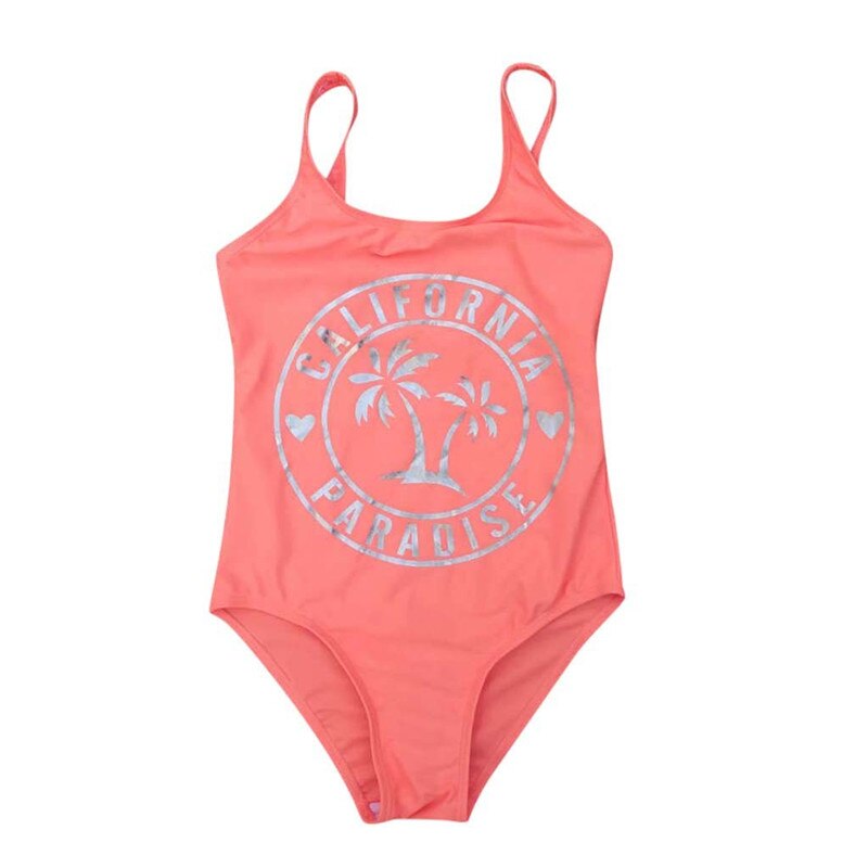 Kinderen Meisje Badpak Zomer Strand Bomen Print Stijl Meisjes Badmode Voor Kids Mouwloze Bikini Beachwear Badpak: Oranje / 13-14 Years