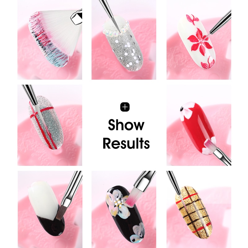 ROHWXY-Juego de brocha de pintura de uñas, 12 Uds. Gradiente de de uñas con efecto de pinceles para poligel, herramientas de manicura, cepillo