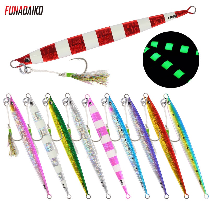Funadaiko jigging lokke 80g 100g 135g jig agn metal jig lokke fiskeri lokke jig langsom jig fiske jig med 5x hjælpe kroge pesca