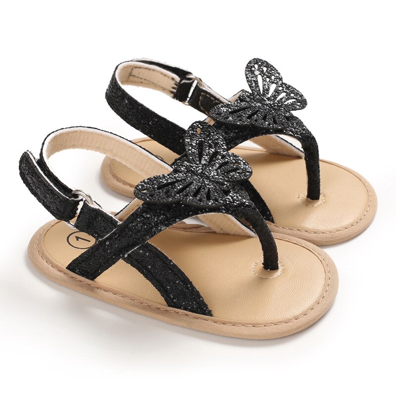 Zomer baby meisjes sandalen zachte zool schattige vlinder meisjes pantoffels baby peuter wieg schoenen baby eerste loopschoenen meisjes klompen: Zwart / 11cm