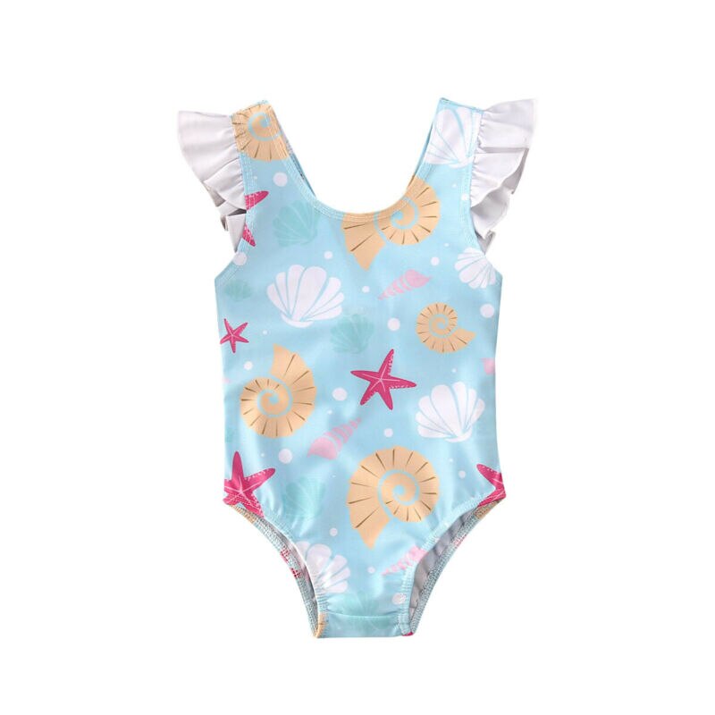 Canis pasgeboren baby meisje kant patchwork schelp print badpak badmode ruches zwemmen