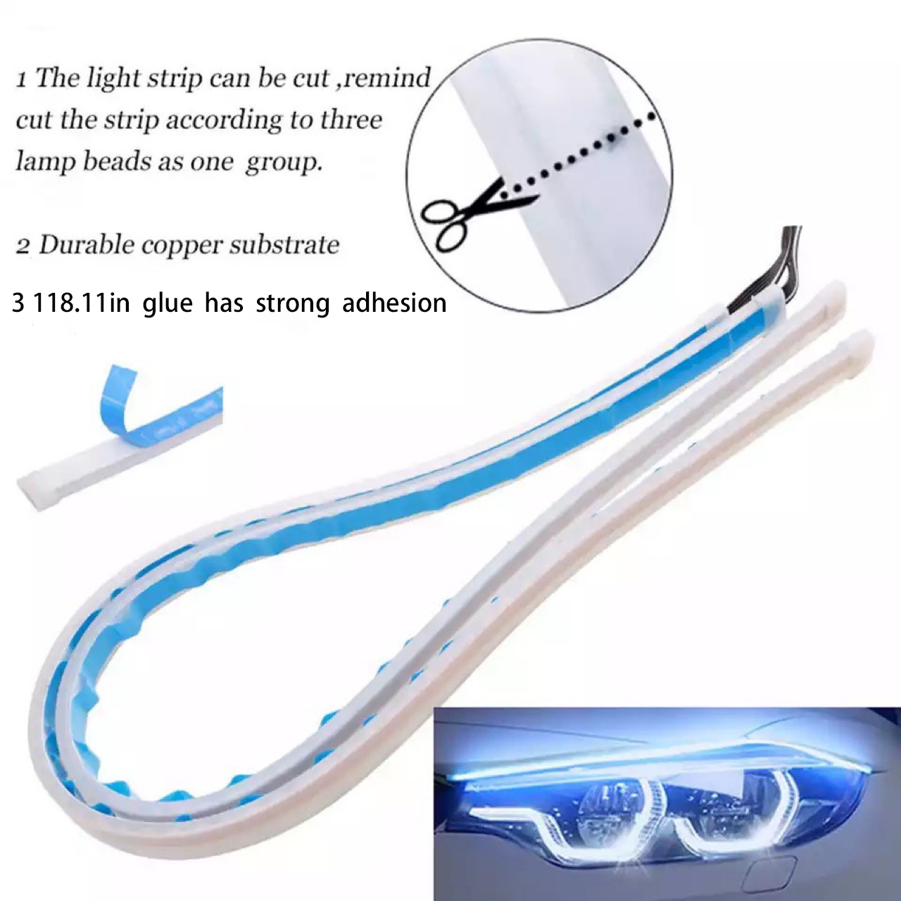 12V LED DRL Car Daytime Running Light Flexible Waterproof Strip Auto Headlights White Turn Signal Brake Flow Lights Car Styling