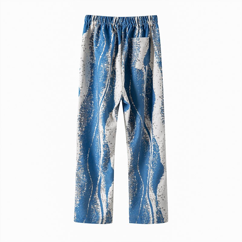Harajuku Tie Dye Painted Corduroy Casual Pants Men and Women Drawstring Straight Loose Trousers Streetwear Oversize Cargo Pants