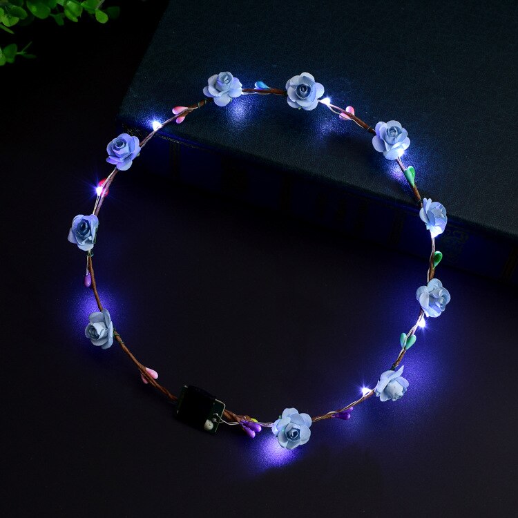 Flashing LED Glow Flower Crown Headbands toys Wedding Xmas Party Women Girls LED Light Up Flower Sweet Princess Wreath Garland: Blue