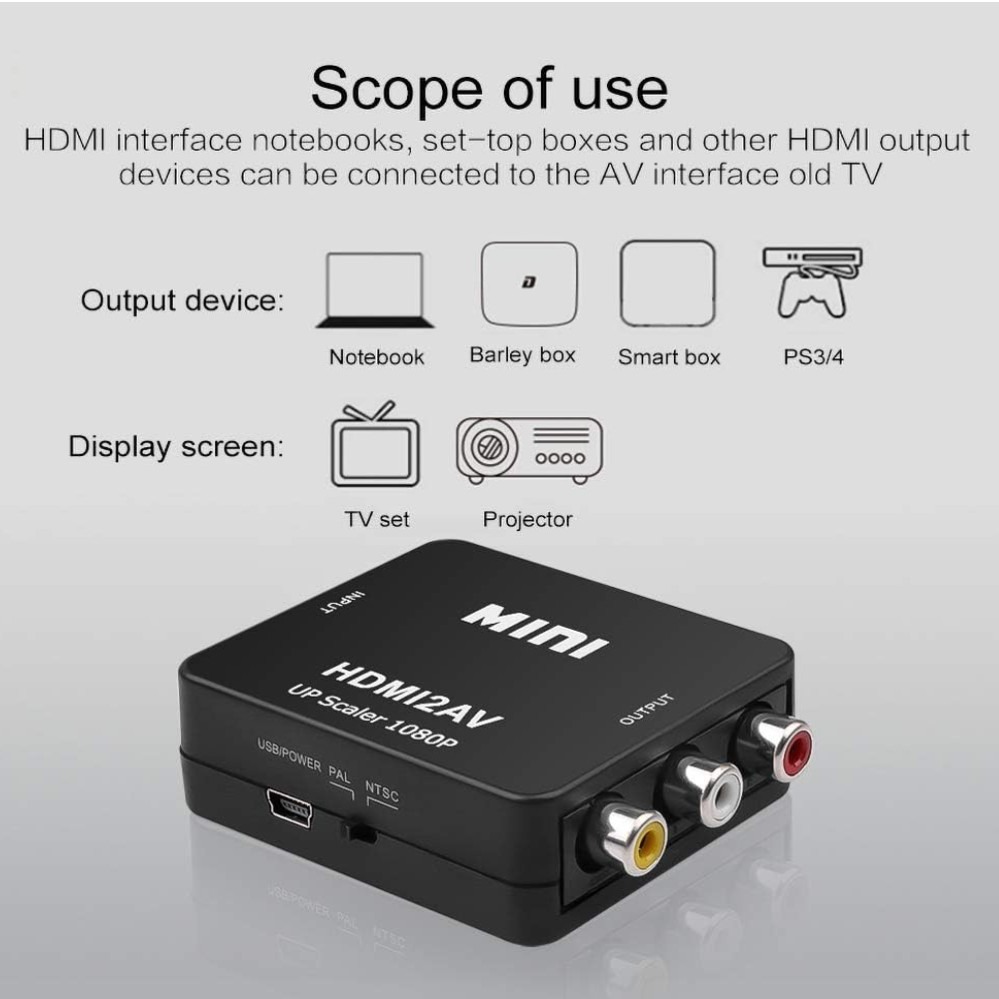 Hdmi-kompatibel til av rca-adapter hdmi-kompatibel rca av cvsb lr-videokomposit av-scaler-konverter til pc hdtv-projektor