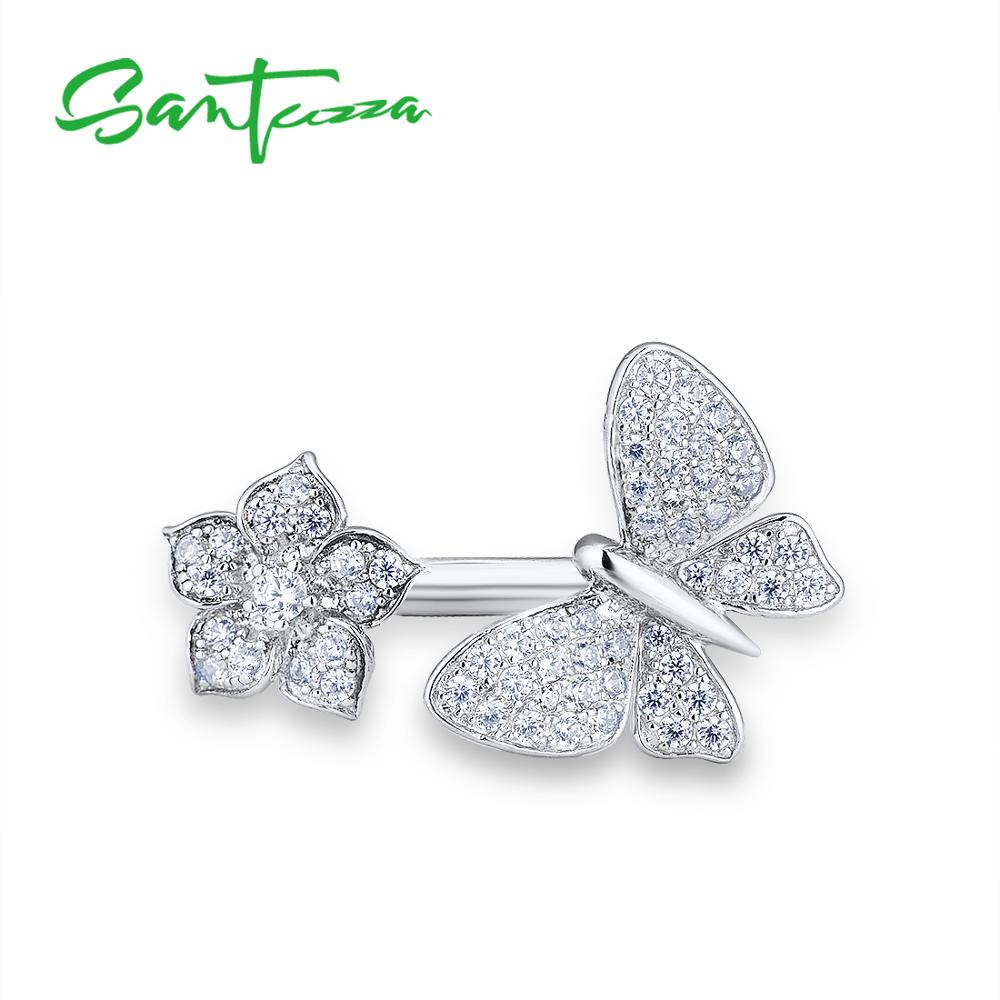 Santuzza zilveren ring voor dames 925 sterling zilveren verstelbare prachtige vlinderring glanzend witte zirkonia sieraden