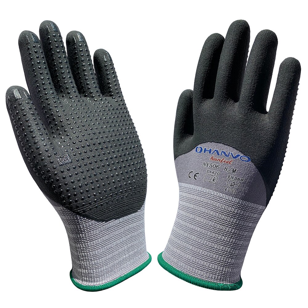 Hanfeel-guantes de nitrilo de alta resistencia a la abrasión, guantes de seguridad para el trabajo en el jardín, de nailon y licra, 3/4 recubiertos, microespuma, puntos Maxi, 10 pares: L