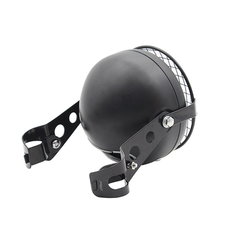 Retro Vintage Motorcycle Universal Side Mount 35W 6.5 Inch Transparent Headlight Cafe Racer with Grille + Bracket Kit