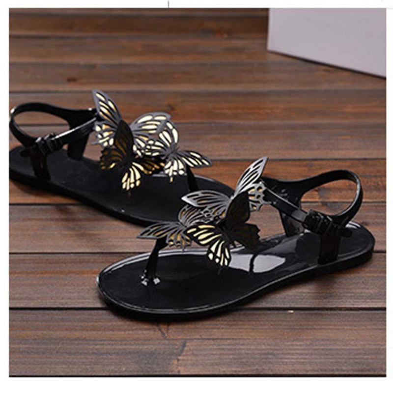 Summer Female Sandals Crystal Jelly Shoes Woman Flat Bottom Lady Casual Summer Beach Butterfly Flip Flops White Footwear