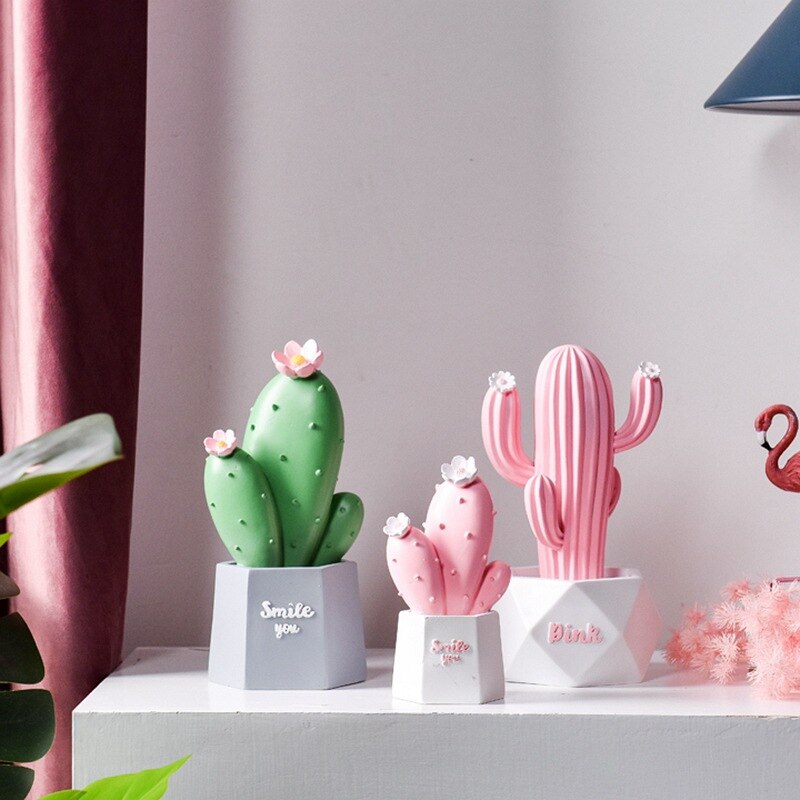 Nordic Simulation Cactus Ornaments Resin Cactus Statue Potted Decoration Crafts Figuine Office Desktop Home Decor