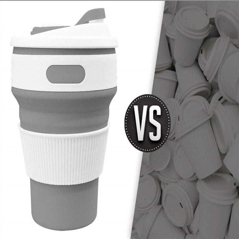 Outdoor Travel Portable Folding Coffee Cup Camping Travel Reusable Silicone Water Cup with Cover