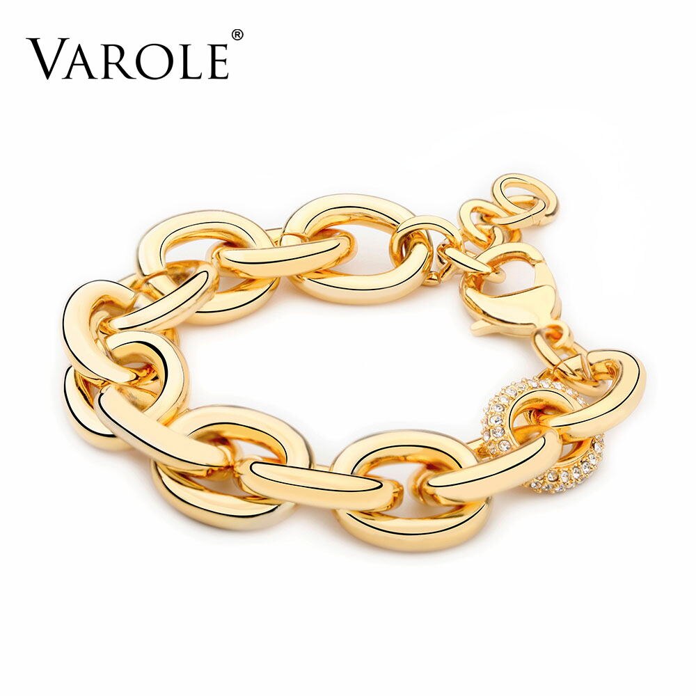 Varole Punk Big Link Chain Armband Met Crystal Gold Kleur Femme Armbanden Voor Vrouwen Mode-sieraden Pulseras: Gold Color