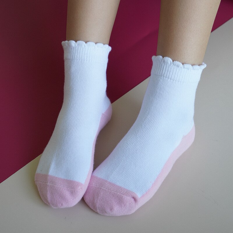 5 par/partia jesienno-zimowa miękka bawełna dziewczyny białe skarpetki szkolne słodkie dzieci kwiatowy księżniczka różowa sukienka skarpetki