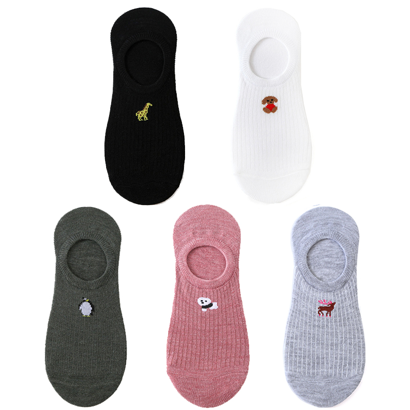 5 pares de 10 piezas calcetines de de primavera calcetines de algodón con bordado de animales de dibujos animados para mujer calcetines tobilleros divertidos deportivos informales: royal blue