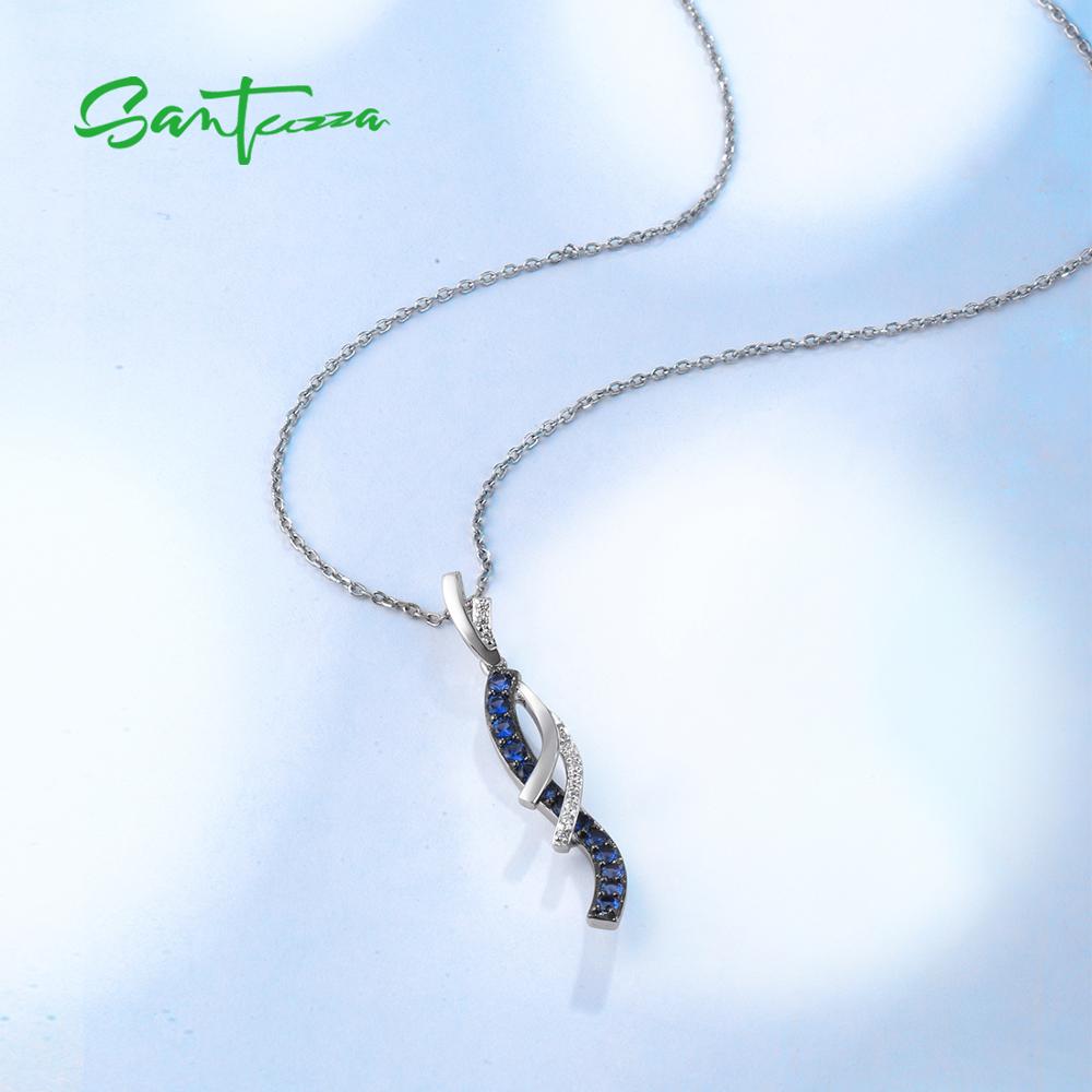 SANTUZZA – pendentifs longs en argent Sterling 100% pour femmes, bijoux élégants, à la , bleu brillant, blanc, zircone cubique, tendance, 925