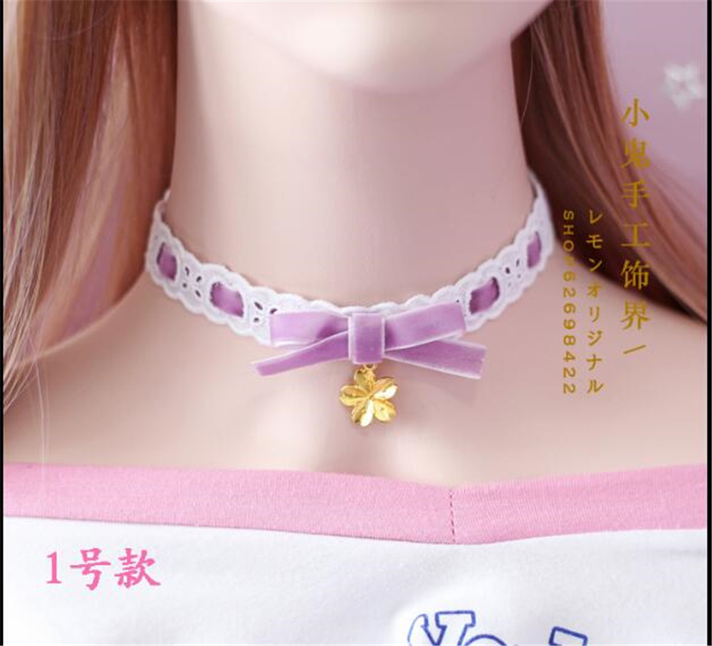 Japan velvet flower pendant Choker Harajuku Cute Lolita Ribbon Chain Cosplay Women Necklace B589