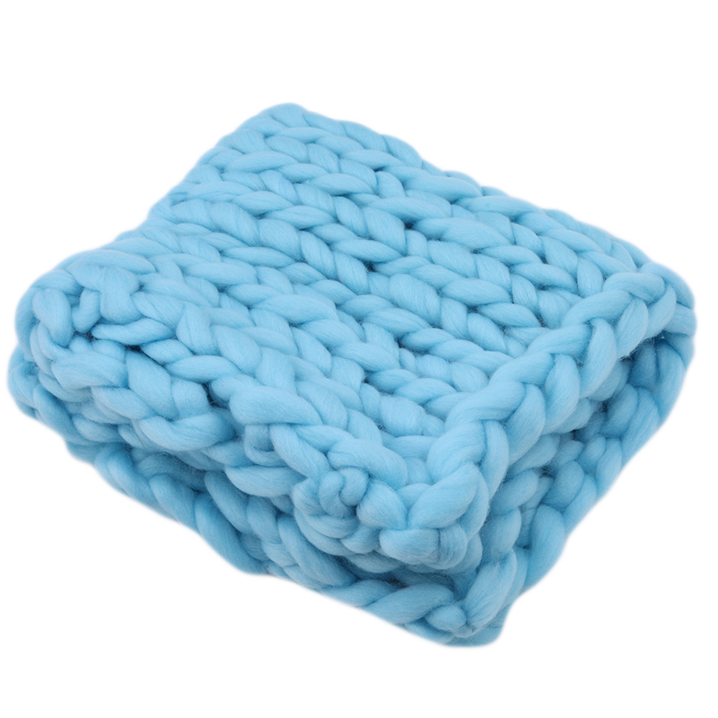 Ankomster strikket uld hæklet baby tæppe nyfødt fotografering rekvisitter tykt strik tæppe kurv fyldstof: Blå