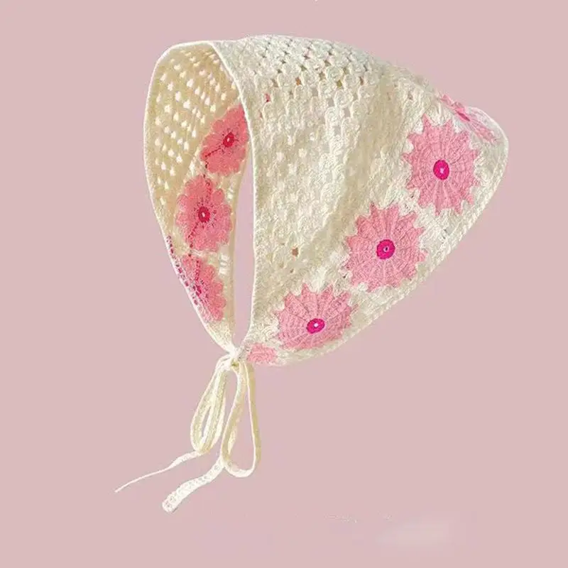 Blanc tissé dentelle florale cheveux écharpe enveloppes femmes rétro Triangle foulard chapeau voyage dentelle cheveux écharpe bandeau cheveux accessoires: Champagne