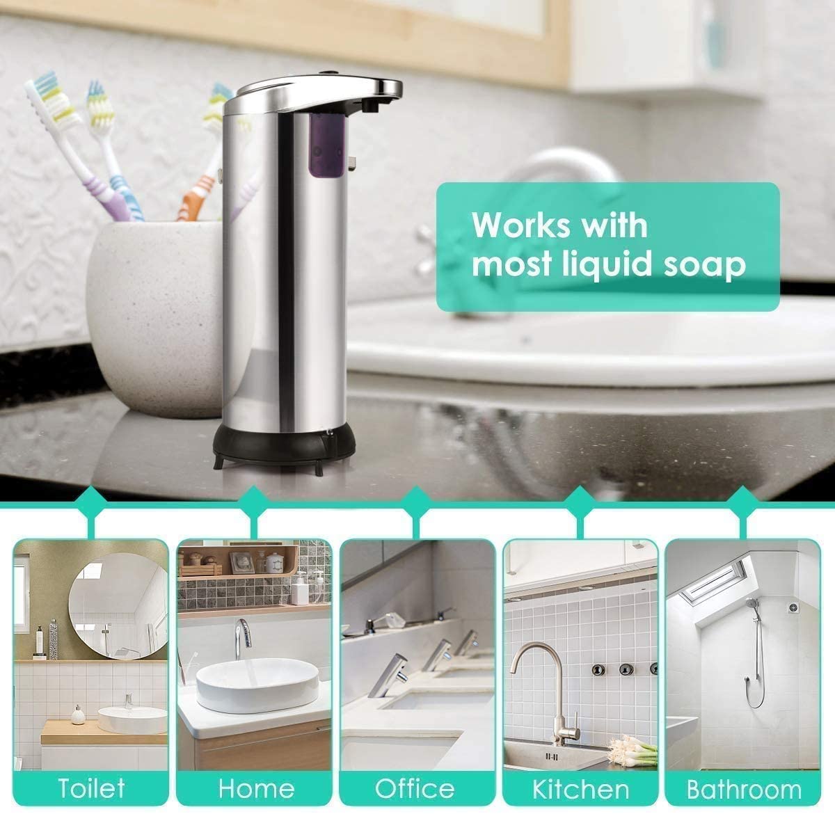 Liquid Soap Dispensers Stainless Steel Automatic Liquid Dispenser Smart Sensor 250ML Hand Wash Dispenser Home Kitchen Bathroom