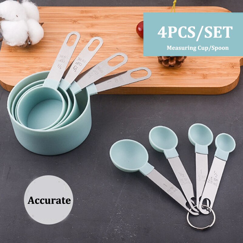 4Pcs Multi Purpose Lepels/Cup Meetinstrumenten Pp Bakken Accessoires Roestvrij Staal/Plastic Handvat Keuken Gadgets