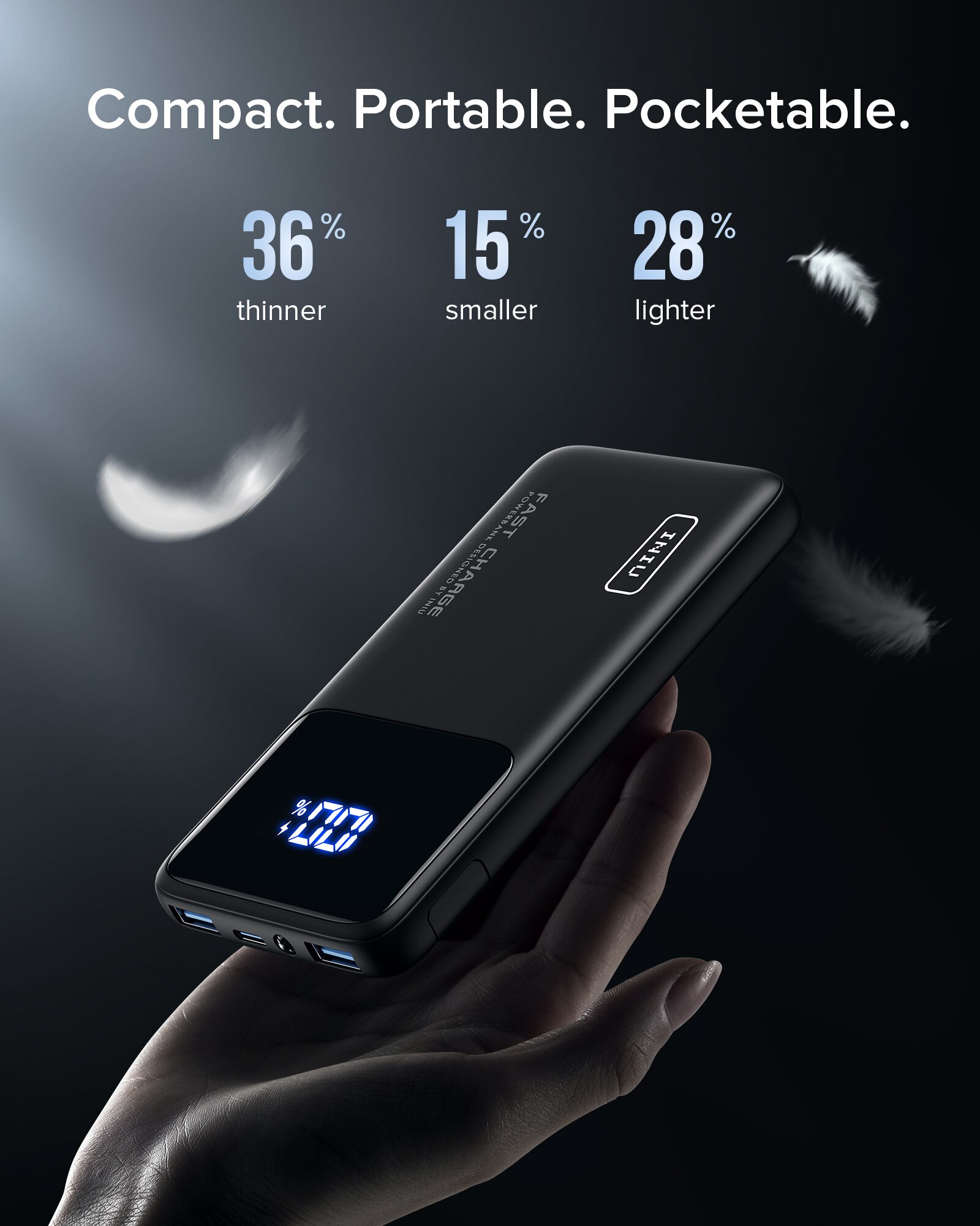 INIU Batterie Externe 10500mAh (USB C 22,5W PD, 3.0, QC, 4.0, 3 Sorties, Lampe De Poche