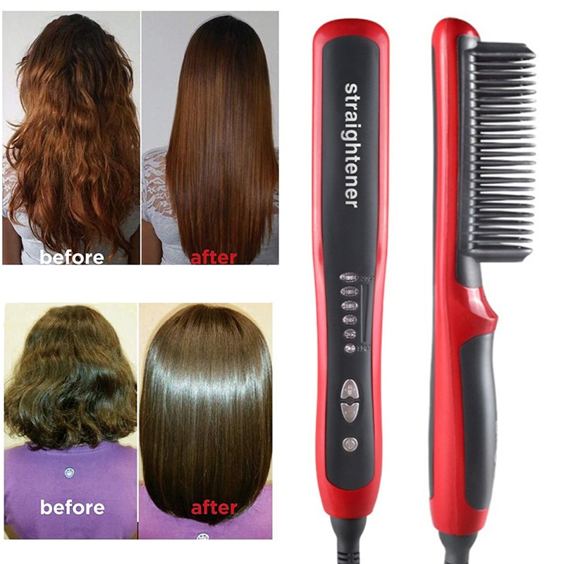 Plancha de barba multifuncional para hombre, cepillo Styler, rizador de cerámica, plancha eléctrica, peine , máquina para el cuidado del cabello