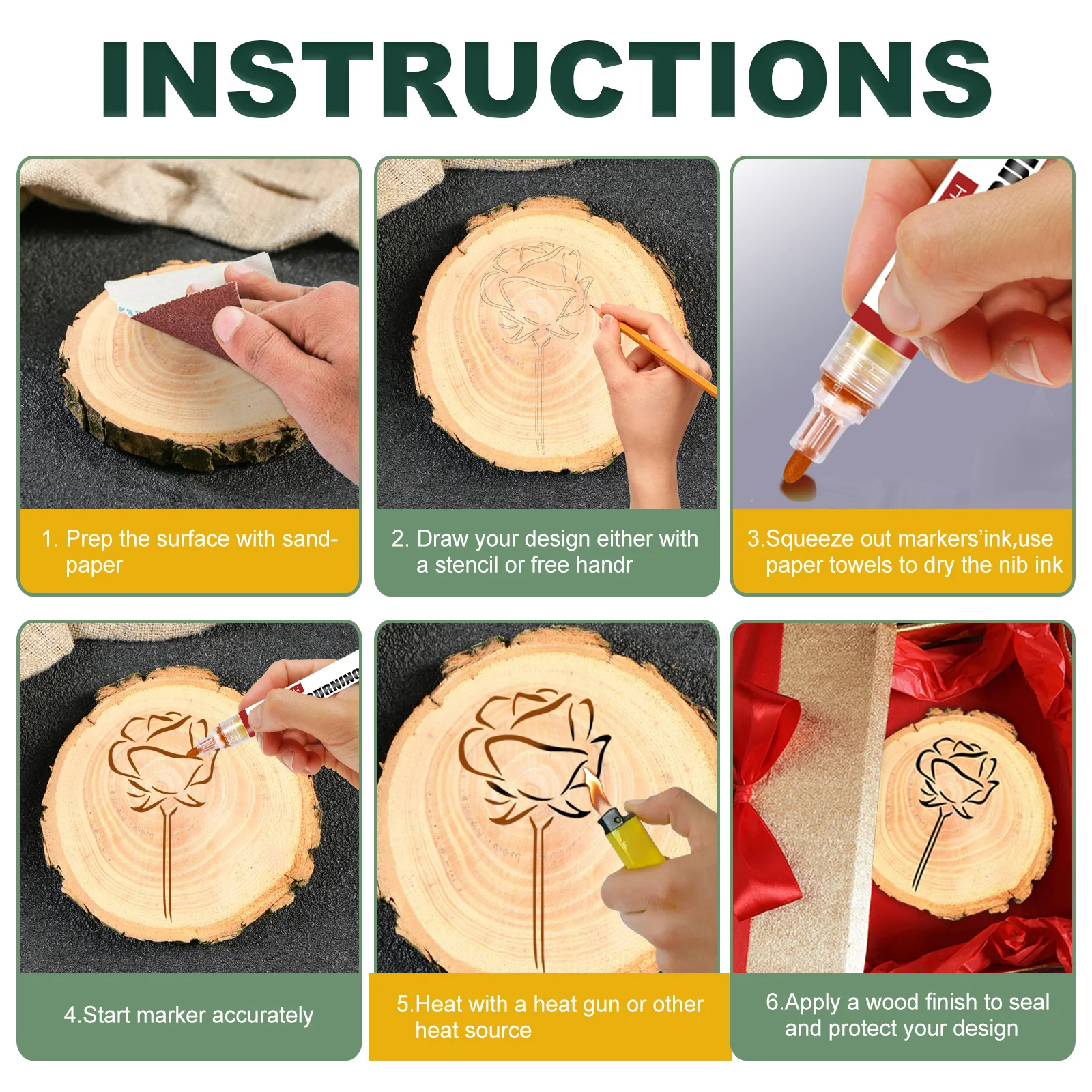 Rotuladores químicos para quemar madera, herramientas de pintura artística, pirograbado, caramelo, bricolaje, 3 piezas