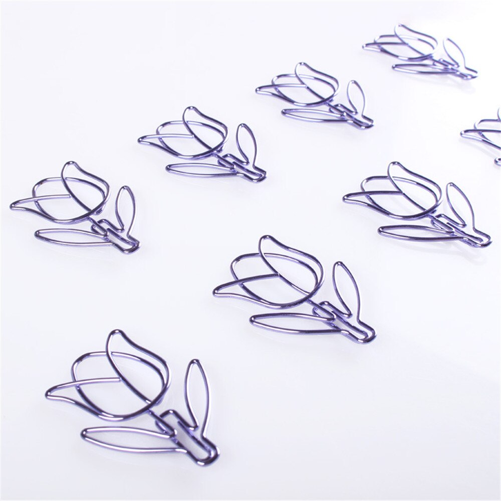 Tulip Shaped 12pcs Paper Clips Bookmark Clips, Purple Tulipa Paperclips Planner Clips for Office School Supplies Decoration