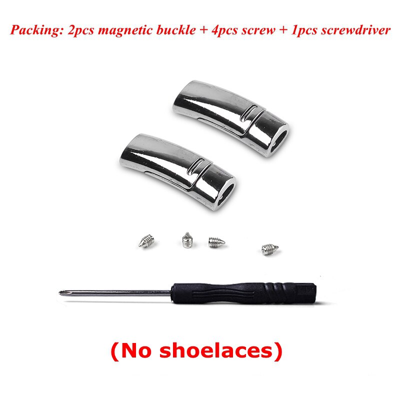 En elastisk uden binde snørebånd sneakers dovne snørebånd børn voksen sikkerhed hurtig flad snørebånd magnetisk metallås udendørs fritid: 2 stk sølv