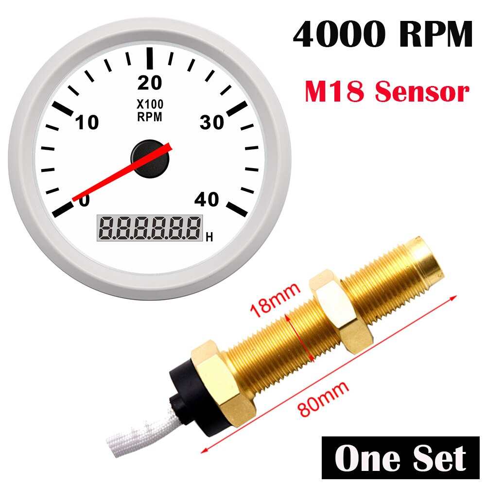 Universal 85mm Tachometer Car Marine TachoMeter Gauge with Hourmeter 3000,4000,6000,8000RPM Boat Tachometer 12V/24V toerenteller: WW 4000 with M18