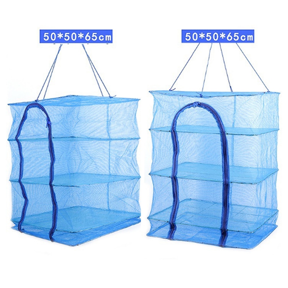 4 Layers Foldable Drying Fishing Net Rack Hanging Vegetable Fish Dishes Dryer PE Hanger Fishing Net Fishing Accessories X110G