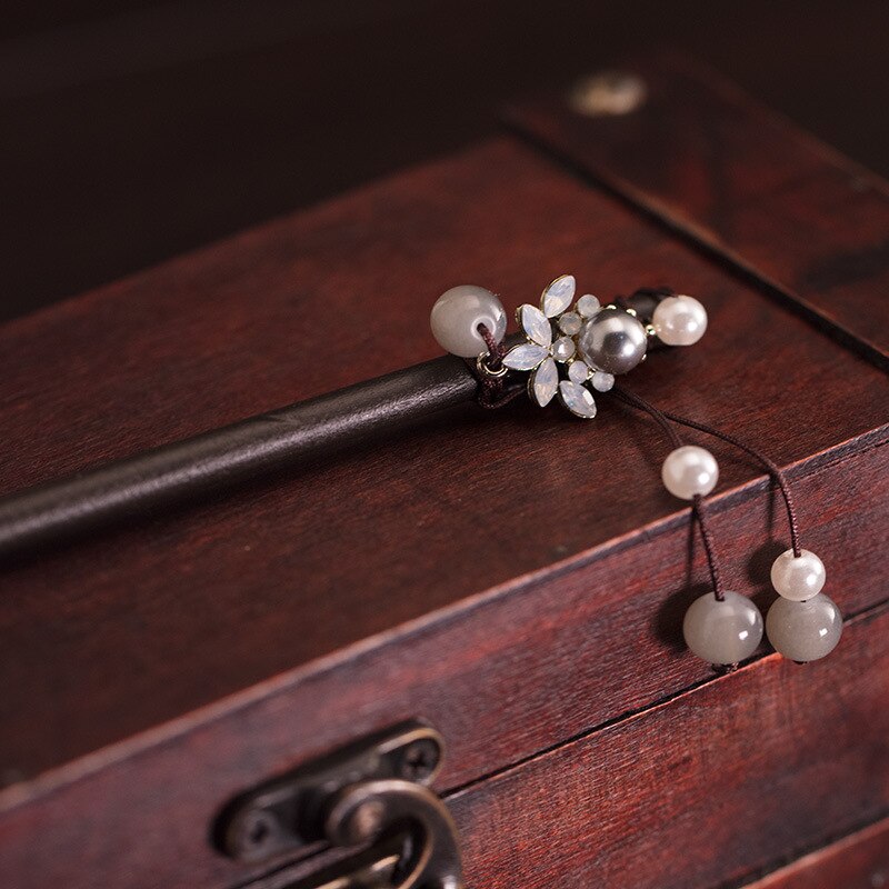 4 stuks houten Chinese haarsticks voor vrouwen, retro bloem