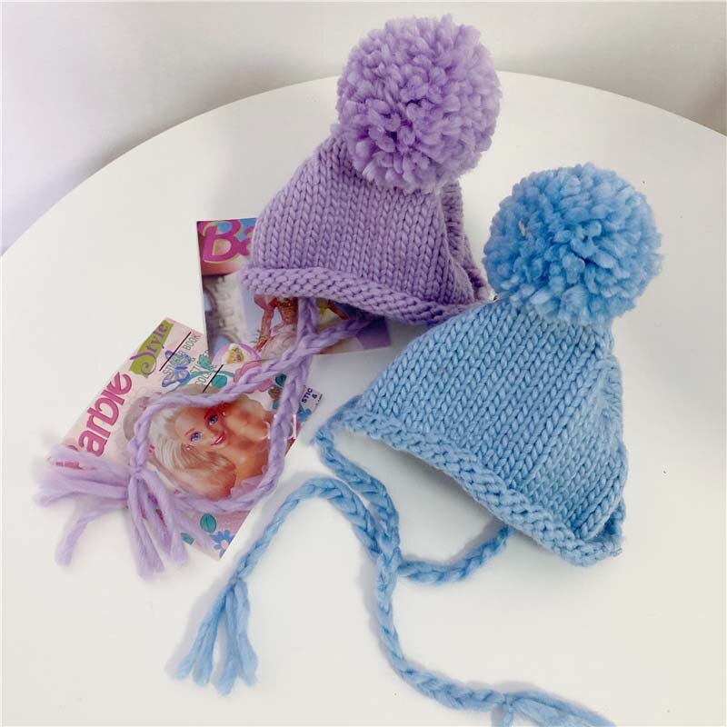 Ins Effen Kleur Pet Gebreide Muts Schattige Haarbal Warm Hond Hoed Hoofddeksel Kat En Hond Accessoires Bichon Teddy Houden warm Puppy Hoed