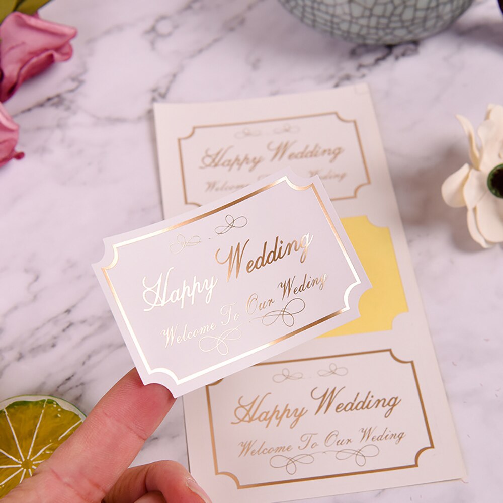 30pcs Happy Wedding Sticker 5.4*8.4CM Happy Birthday Wedding Gold Stamping Seal Sticker Wedding Celebration Label