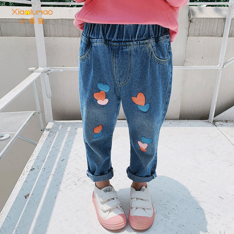 Enfant en bas âge fille denim bébé fille jean automne jean pour enfants filles motif coeur imprimé enfants denim vêtements