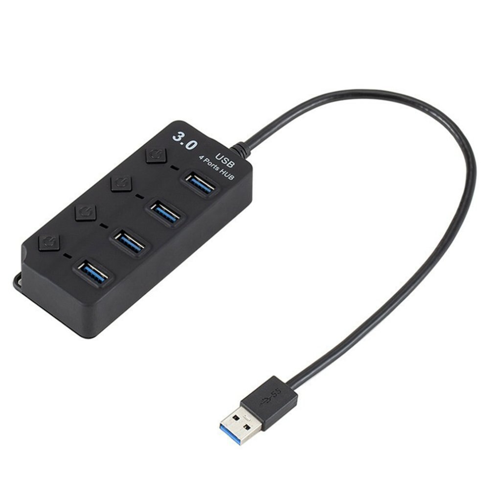 USB 3.0 Splitter 4 Port HUB With Key Switch Ultra High Speed Data Transmission 4 Port HUB Black Without Power Supply