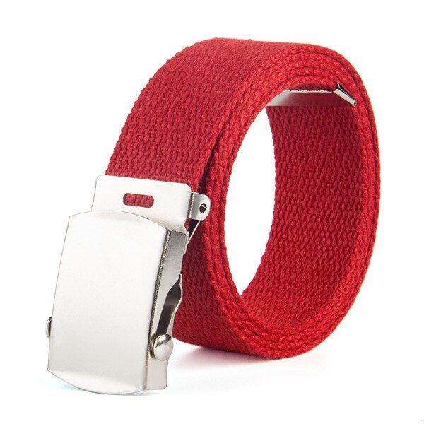 Riem modieus 9 kleuren zowel mannen als vrouwen riemen effen canvas automatische gesp riem herenriem 110cm: Rood