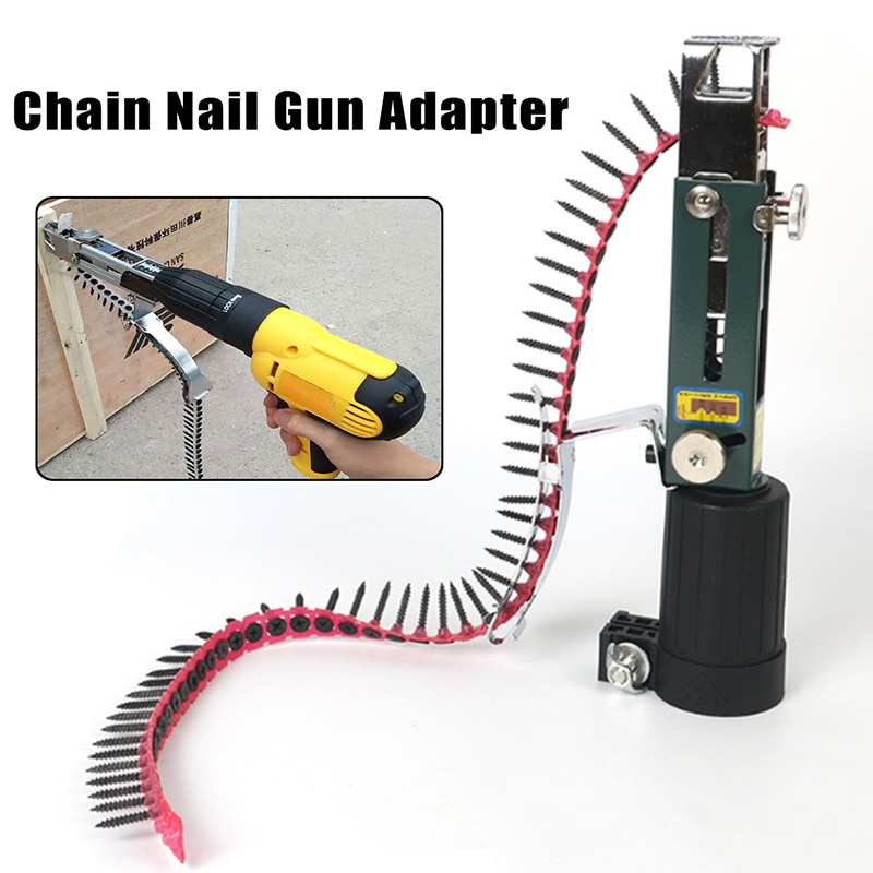 Automatic Chain Nail Gun Adapter Screw Gun for Electric Drill Nozzle Woodworking Tool Cordless Power Drill Attachment