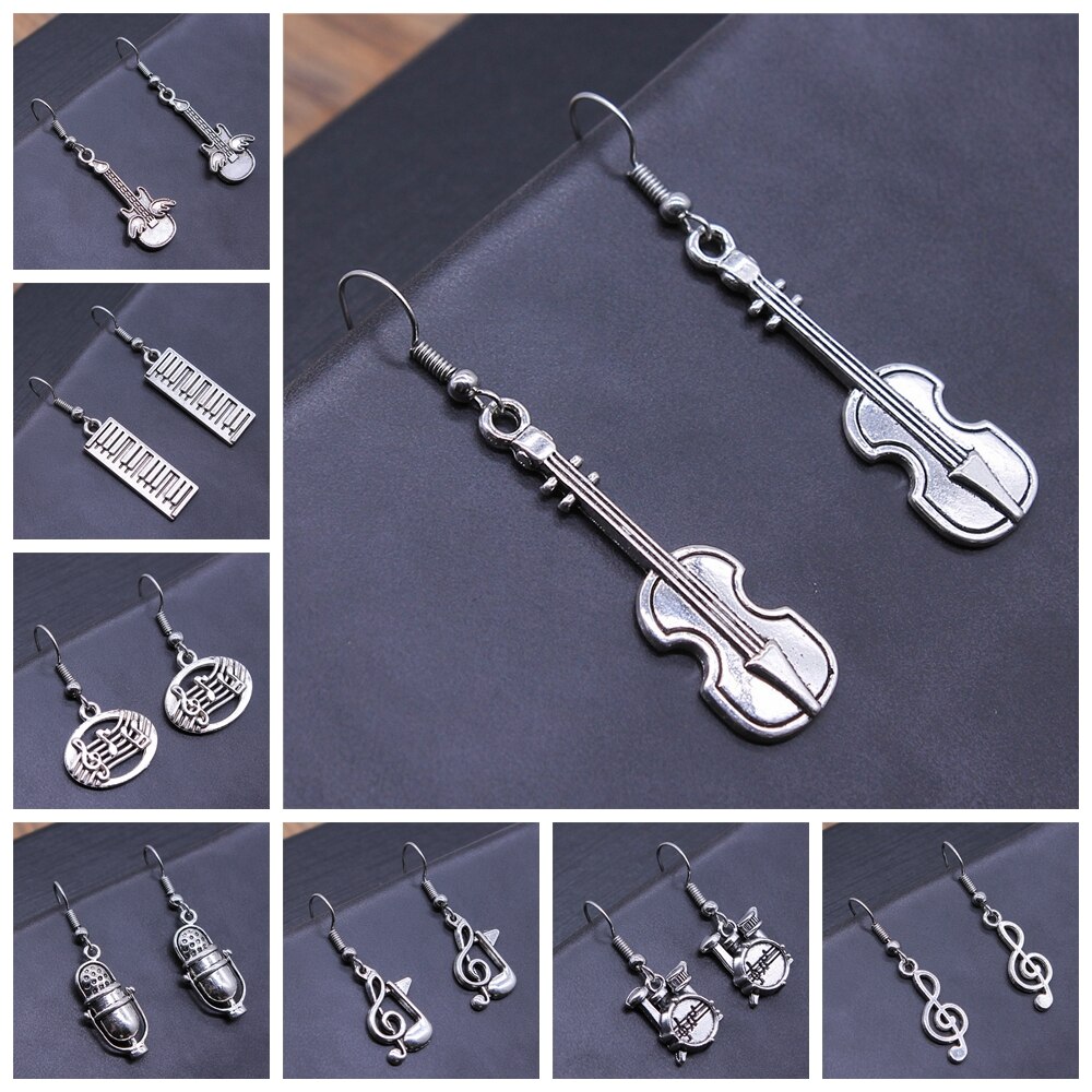 Musical Jewelry Earrings Musical Note Microphone Drum Guitar Violin Shaped Dangle Earrings For Girls Women