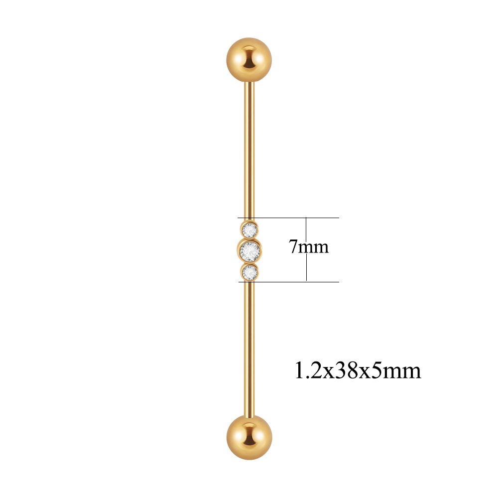 1 pieza de barra Industrial de acero inoxidable, puente largo, Micro inserción, pendiente de circón, joyería transversal para Piercing en la oreja para mujer, 16G: Pistola negra plateada