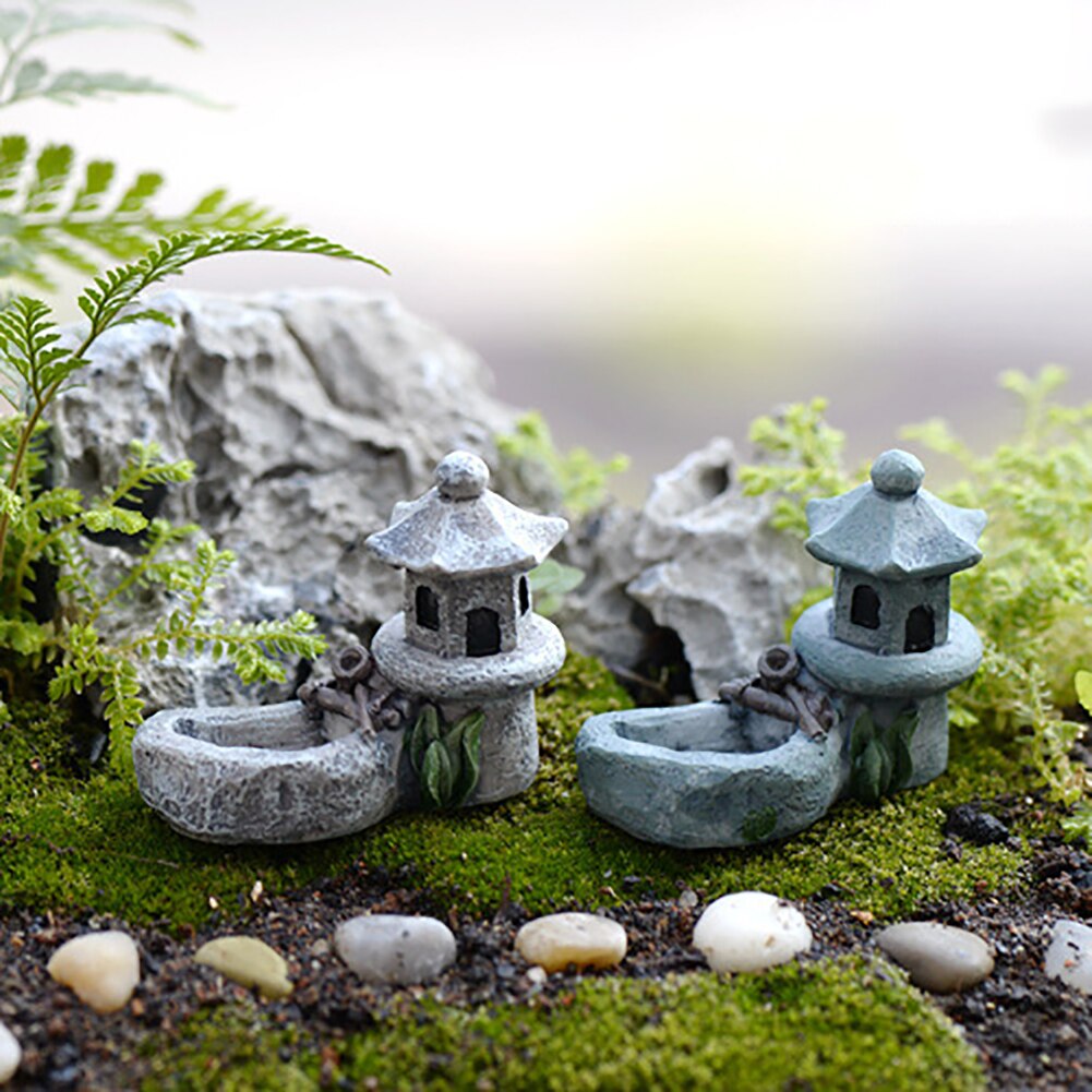 Mini fyrtårn vandbrønd figurer miniature håndværk fe haven kabine mos terrarium diy ornament haveindretning