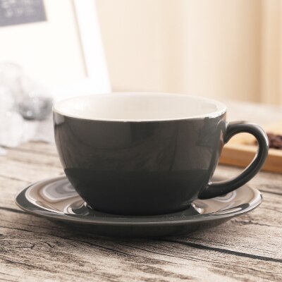 Taza de café artística Latte de boca ancha Macaron de 300ml con platillo, juego de tazas de café de cerámica esmaltada de colores gruesos europeos,: 01
