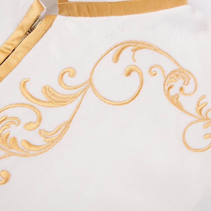 PYJTRL-chaqueta con bordado dorado de terciopelo blanco puro, traje de novio delgado en forma de realeza Prince, para boda, británico